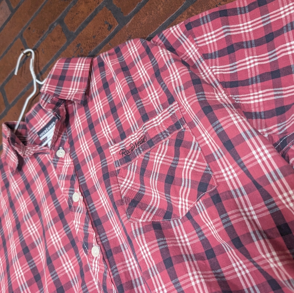 Rocawear‎ Women's 2X Vintage Plaid Single Stitch Button Down Shirt